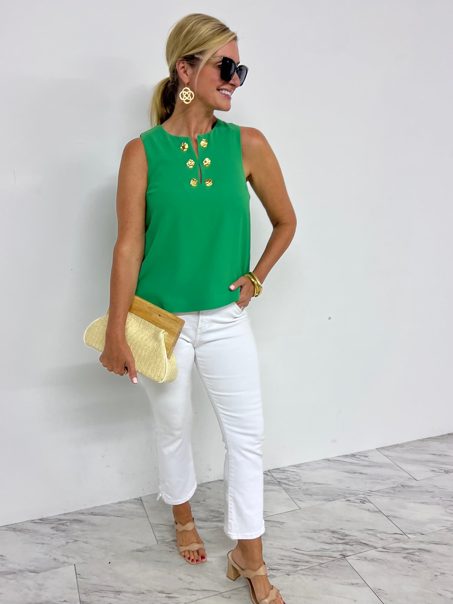 Gwen Green Button Detail Top