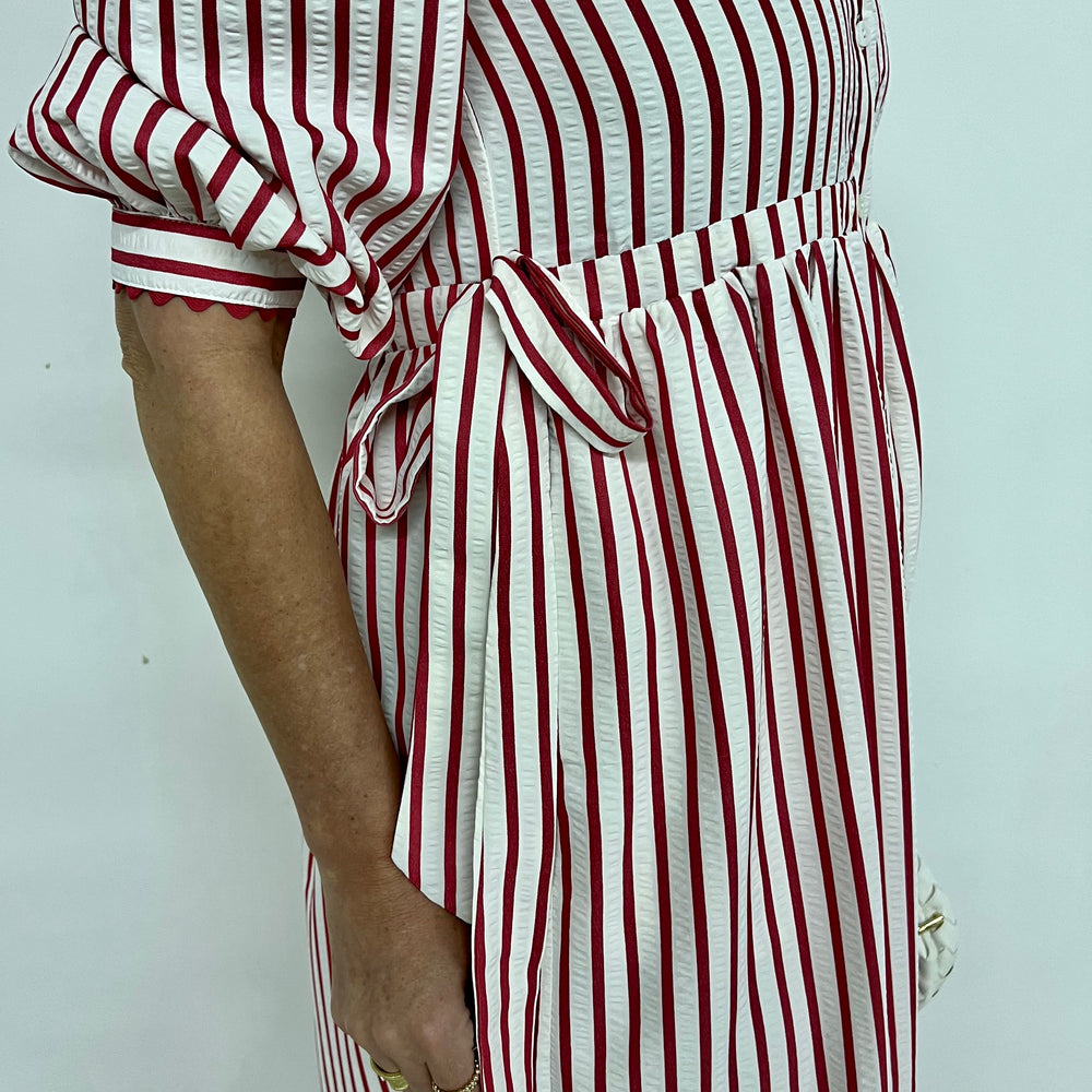 
                  
                    Piper Red Stripe + Scallop Sleeve Dress
                  
                