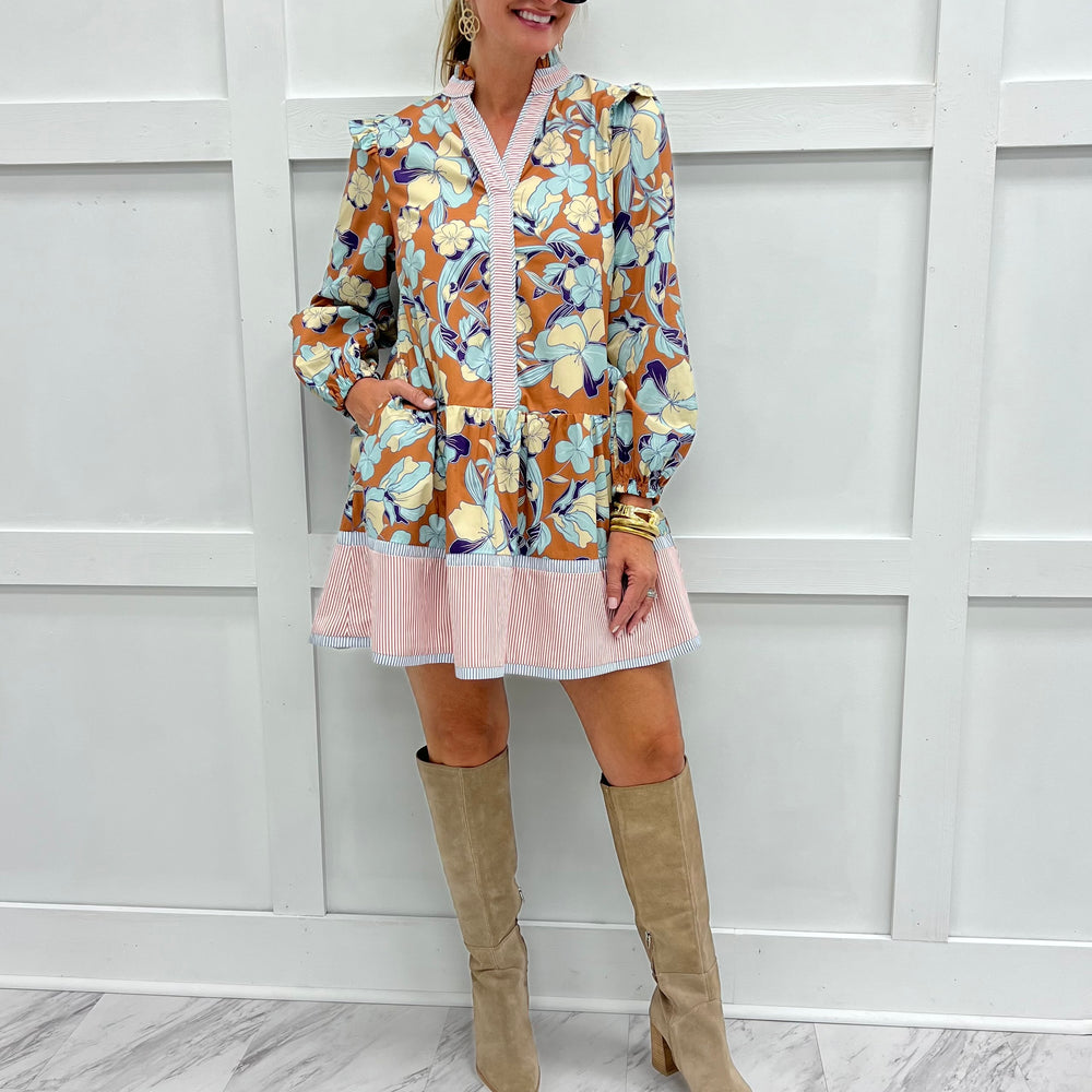 Cora Flower + Stripe Dress