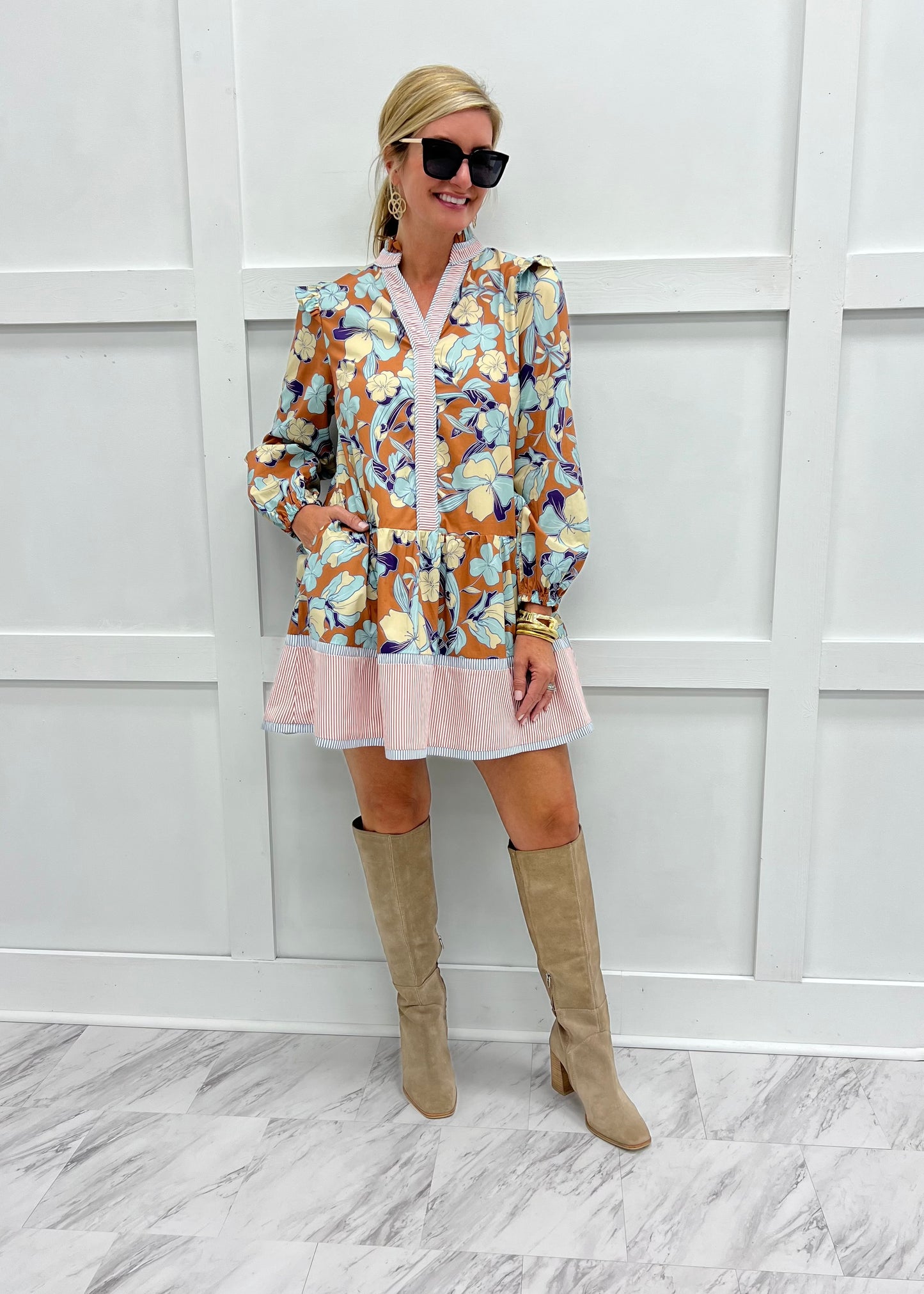 Cora Flower + Stripe Dress