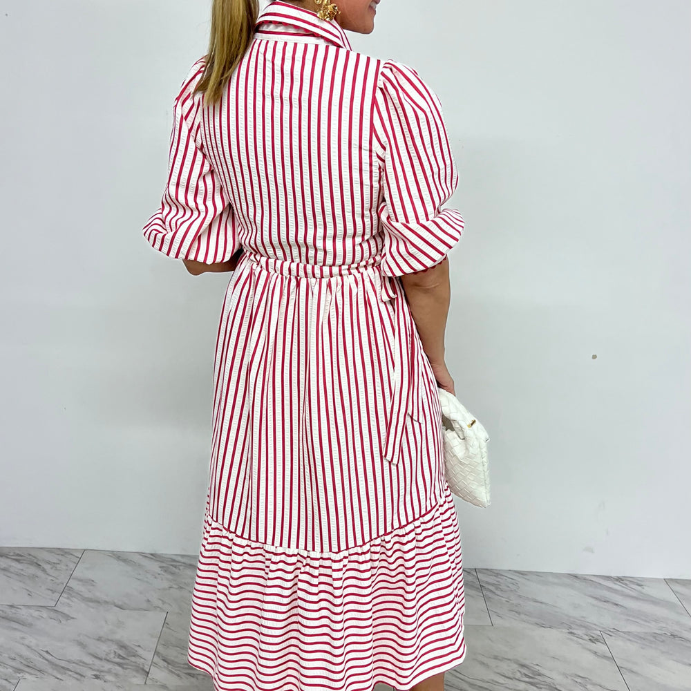 
                  
                    Piper Red Stripe + Scallop Sleeve Dress
                  
                