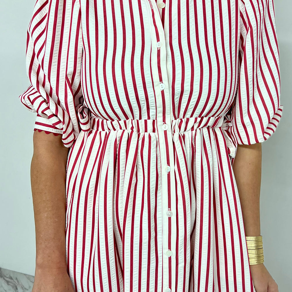 
                  
                    Piper Red Stripe + Scallop Sleeve Dress
                  
                