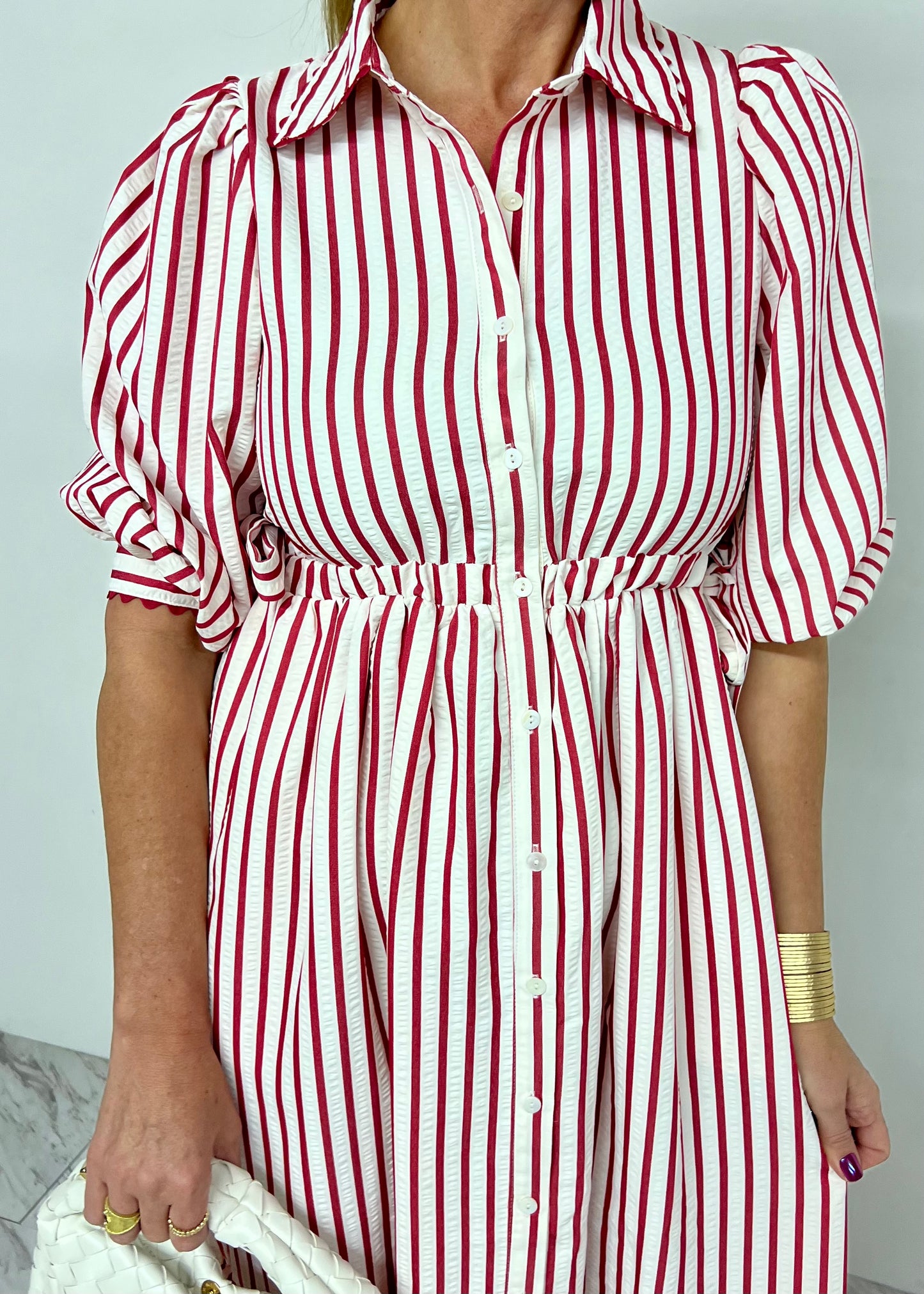 Piper Red Stripe + Tie Sleeve Dress