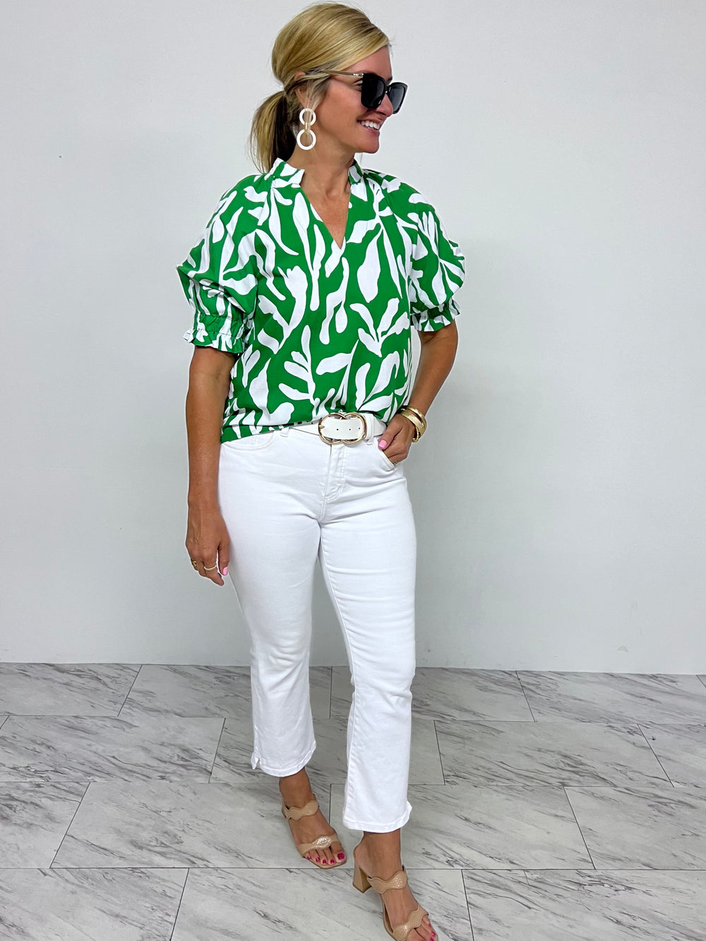 Hamptons Holiday Green + White Top