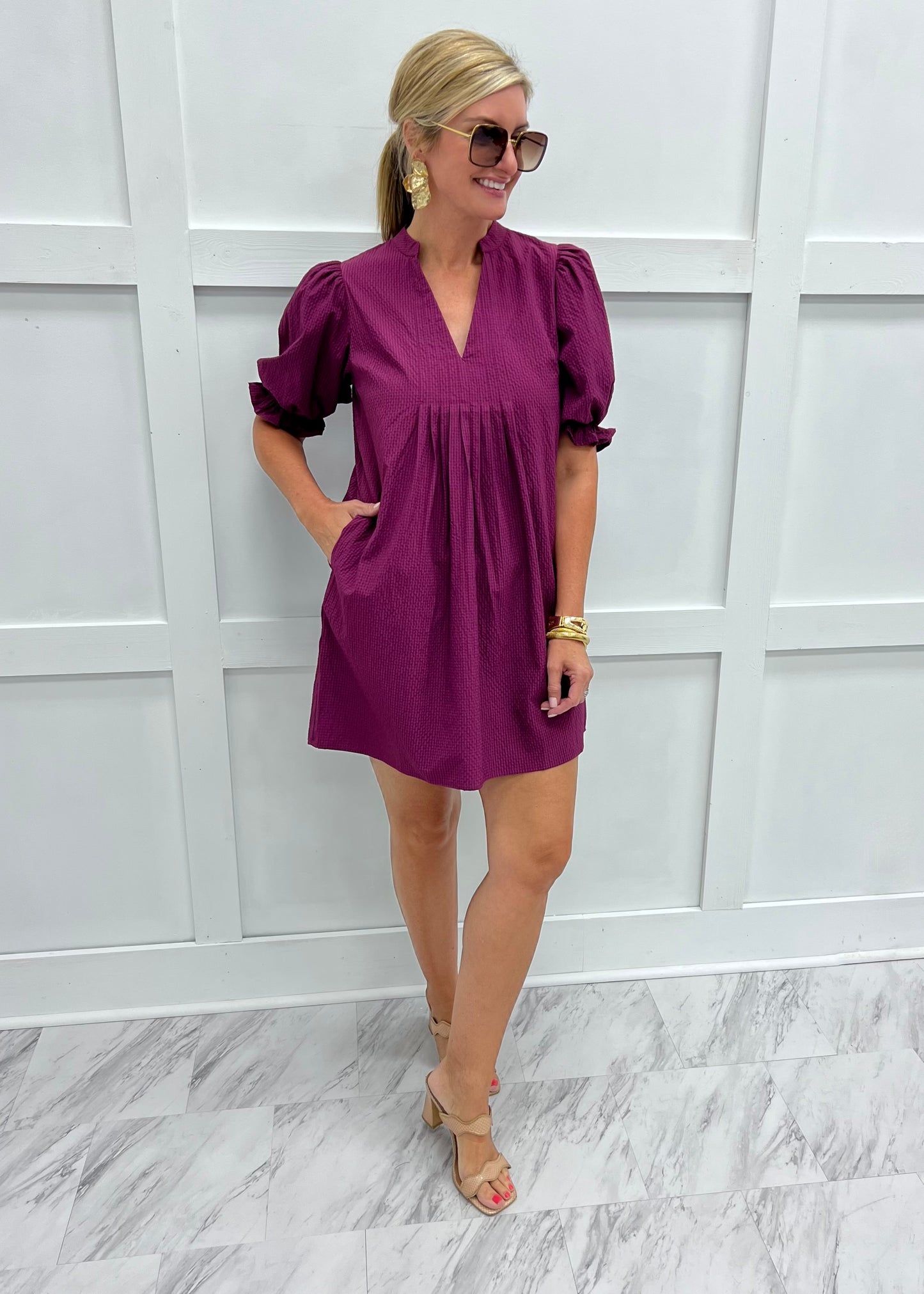 Vivian V.Neck Dress (Berry)