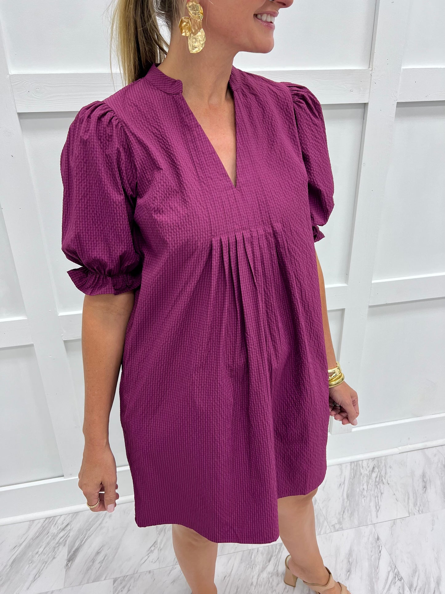 Vivian V.Neck Dress (Berry)