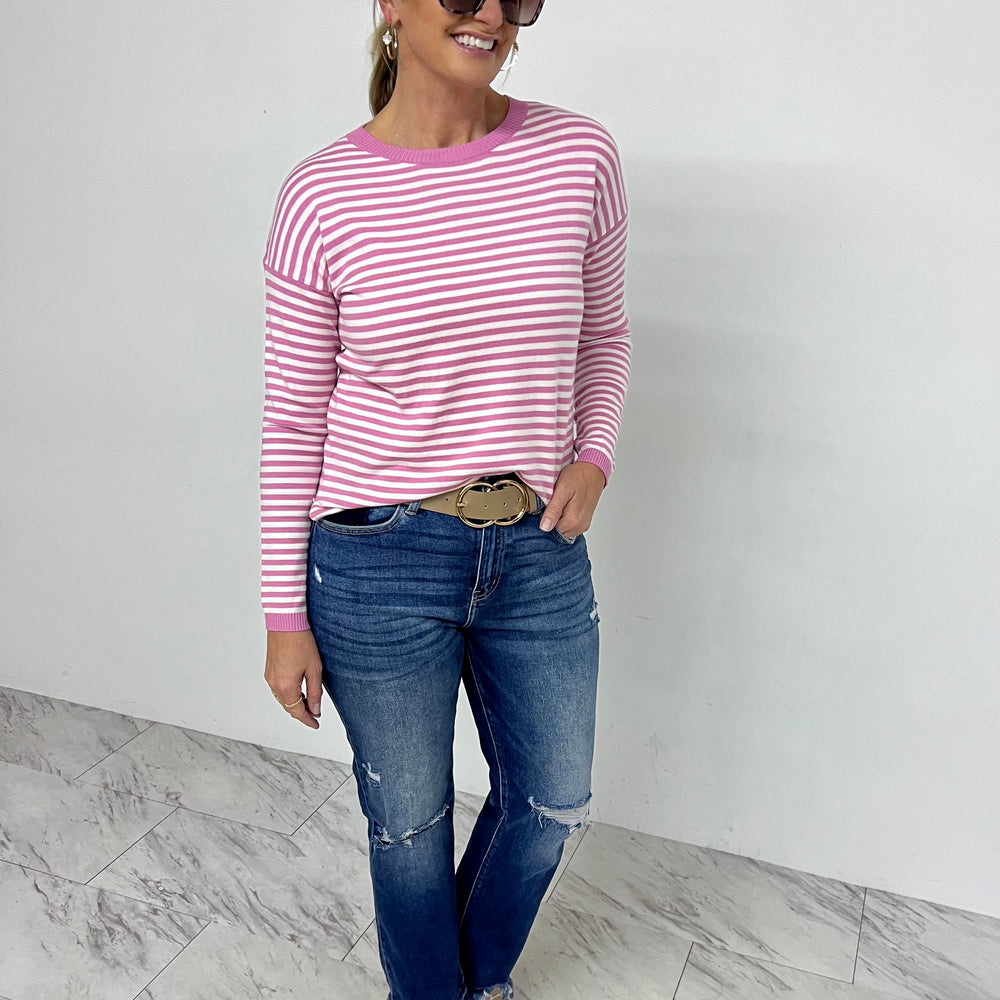 
                  
                    Pacific Pink Stripe Sweater
                  
                