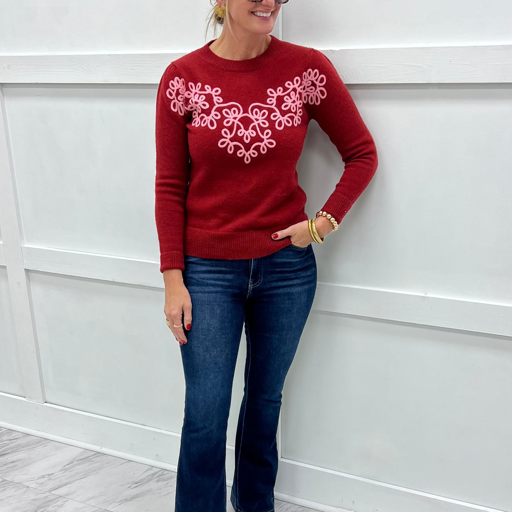 Winter Cheer Scroll Sweater (Red)