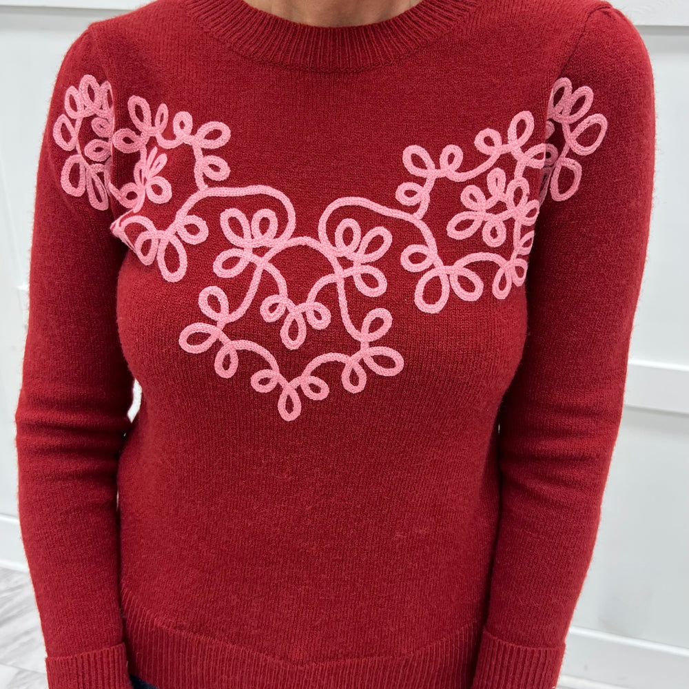 Winter Cheer Scroll Sweater (Red)