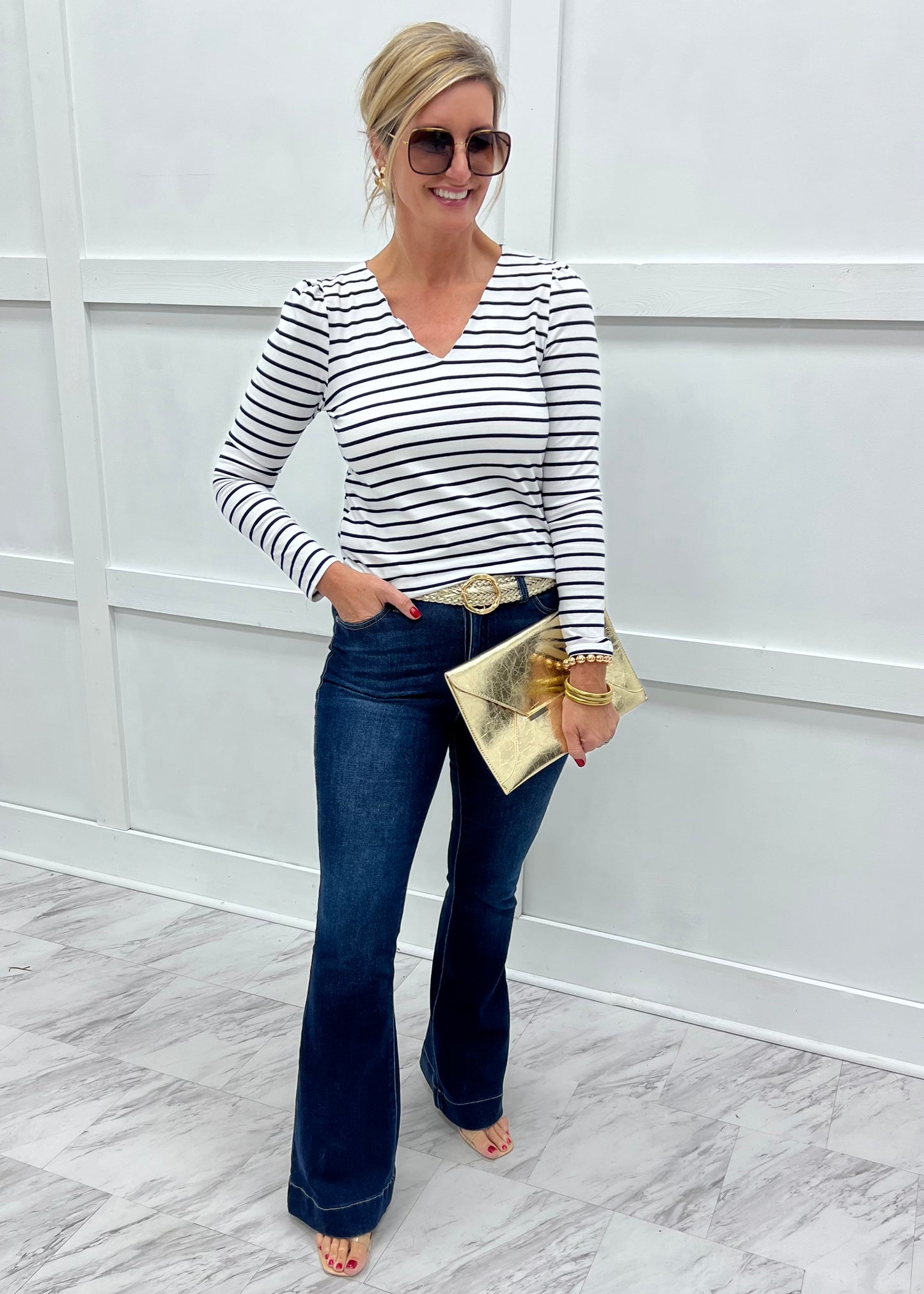 Savannah Stripe + Scallop Top