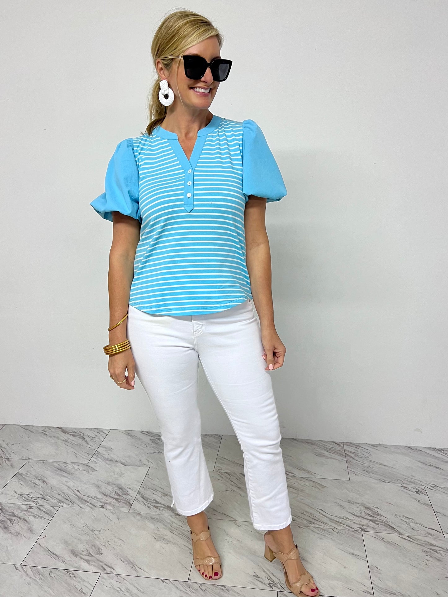 Aqua Water Stripe Top - FINAL SALE