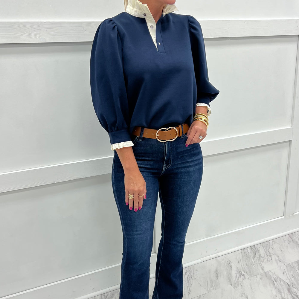 Savannah Stand Up Collar Top (Navy)