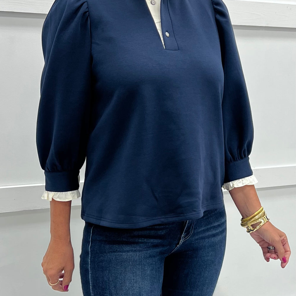 
                  
                    Savannah Stand Up Collar Top (Navy)
                  
                