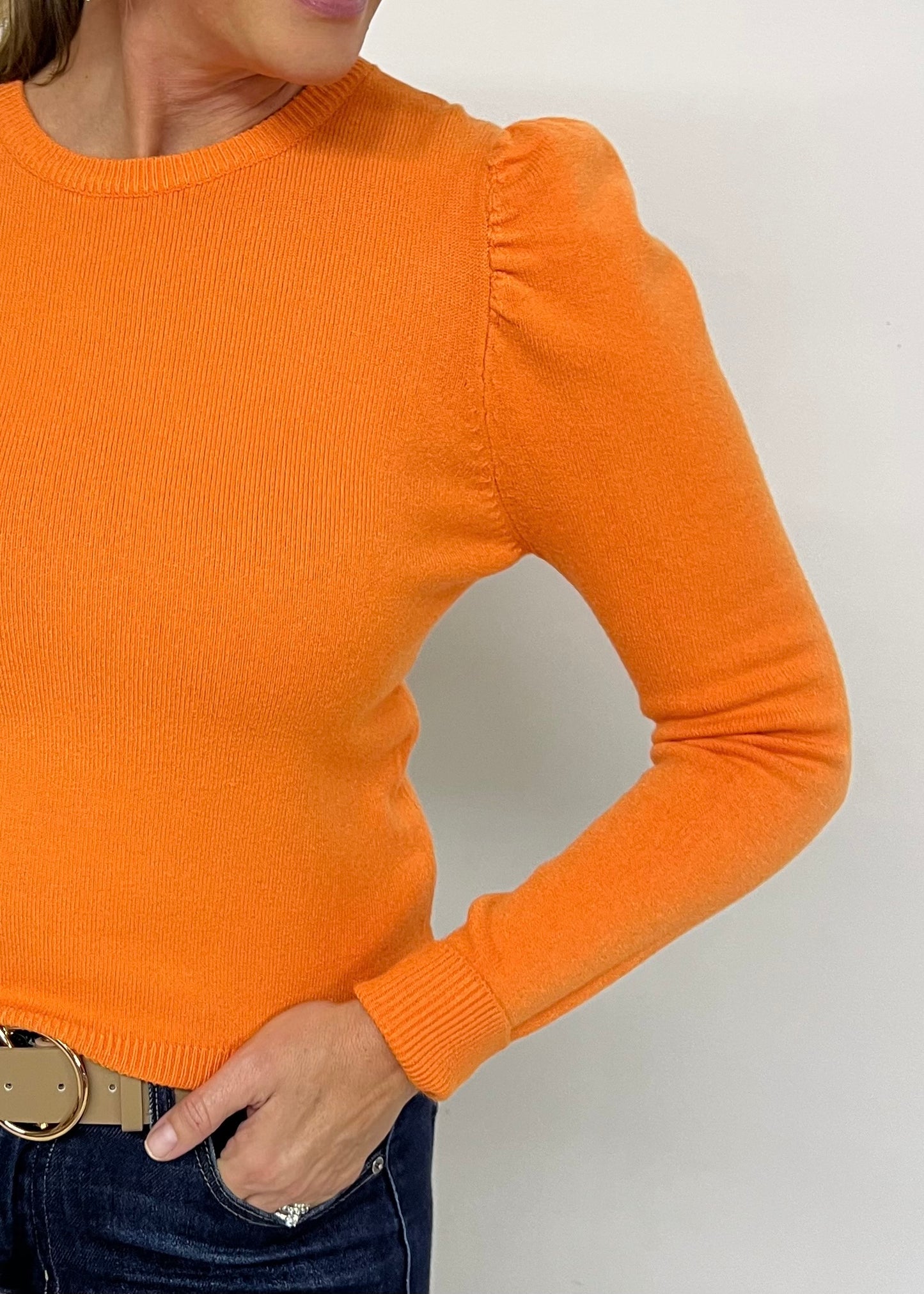 Mercer Puff Sleeve Sweater (Orange)-FINAL SALE