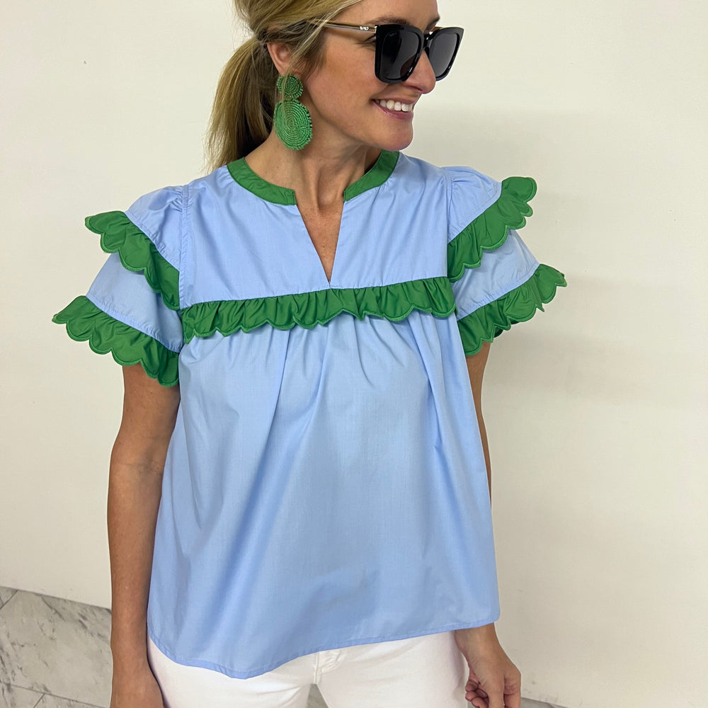 
                  
                    Hello Lovely Scallop Detail Top (Blue Mix)
                  
                