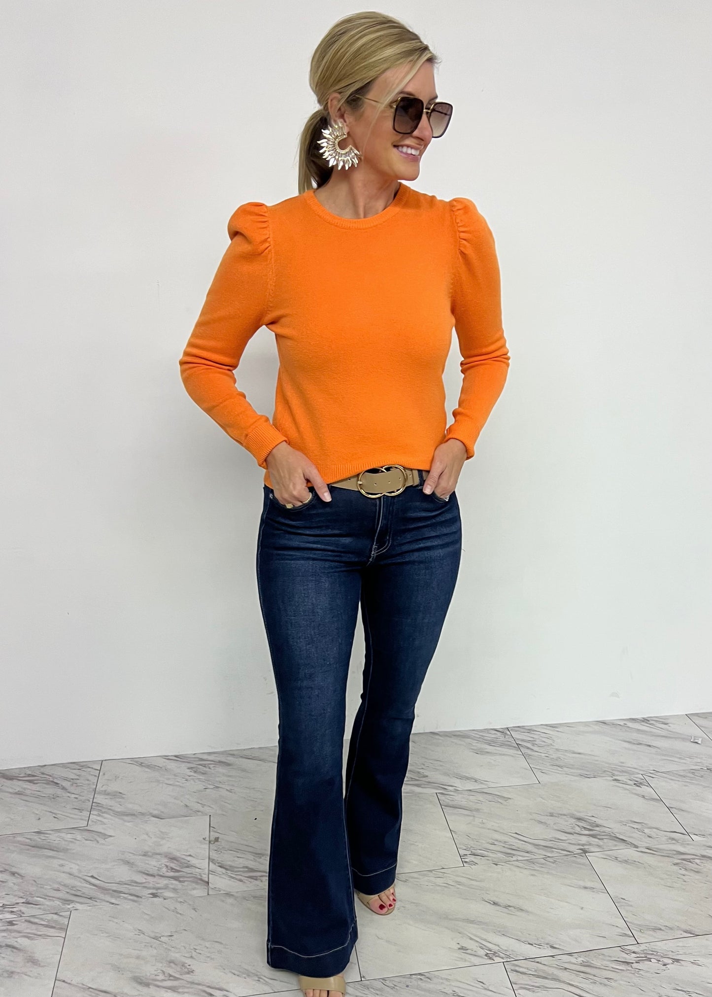 Mercer Puff Sleeve Sweater (Orange)-FINAL SALE