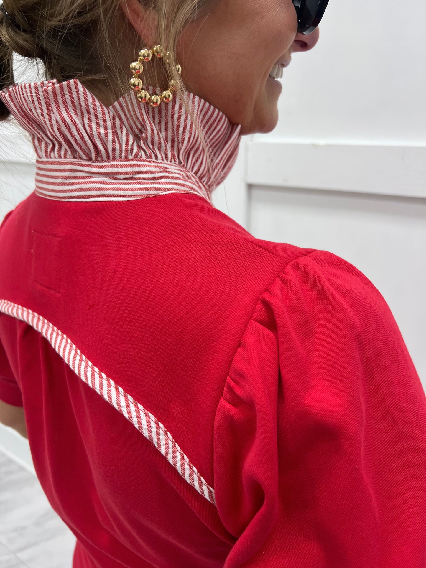 Kiawah Stripe Collar Top (Red)