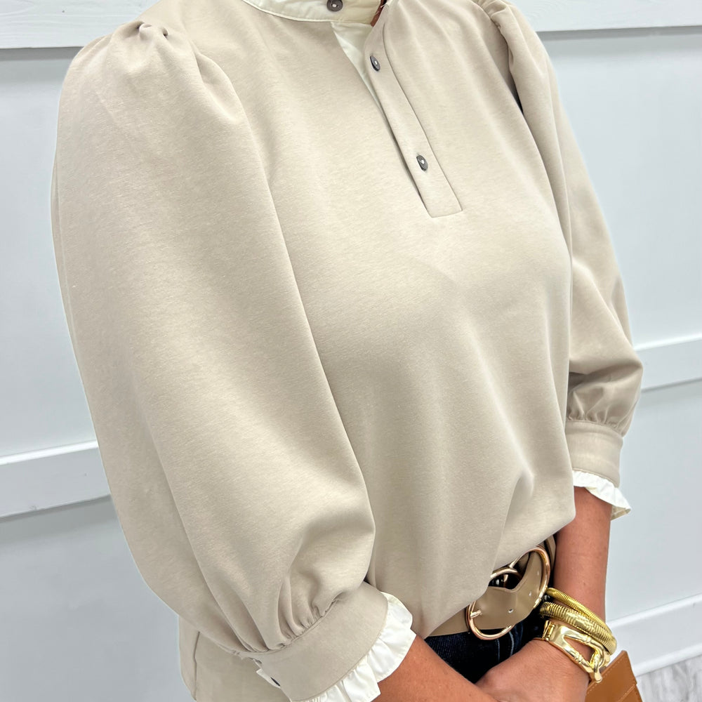 Savannah Stand Up Collar Top (Taupe)
