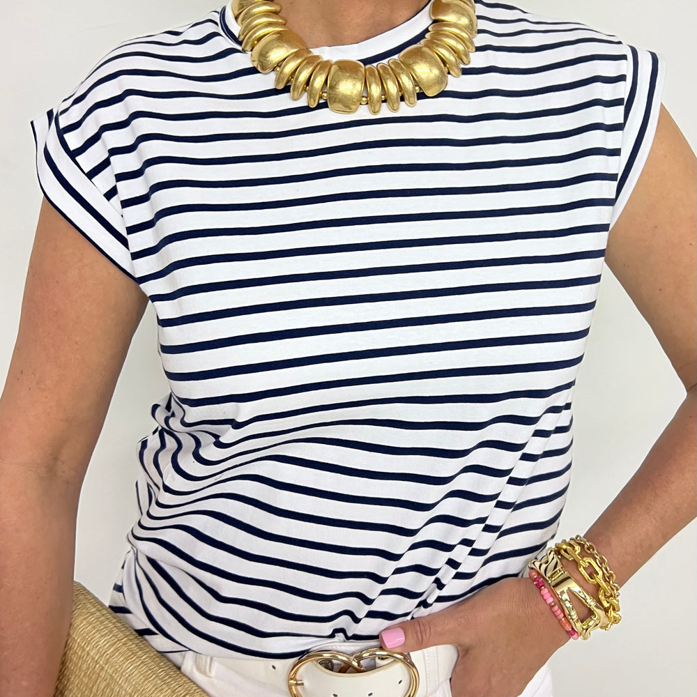 Carson Stripe Short Sleeve Top (Navy Stripe)