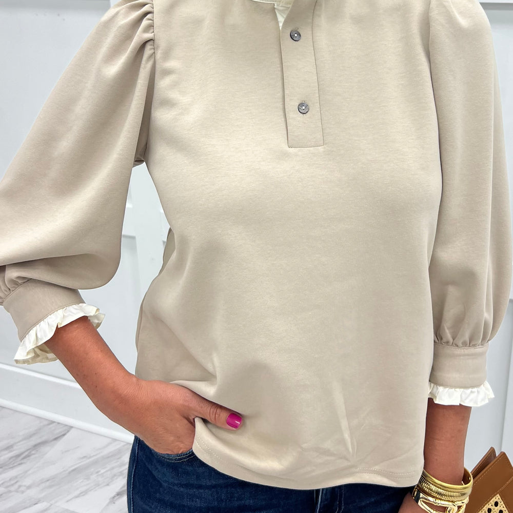 
                  
                    Savannah Stand Up Collar Top (Taupe)
                  
                