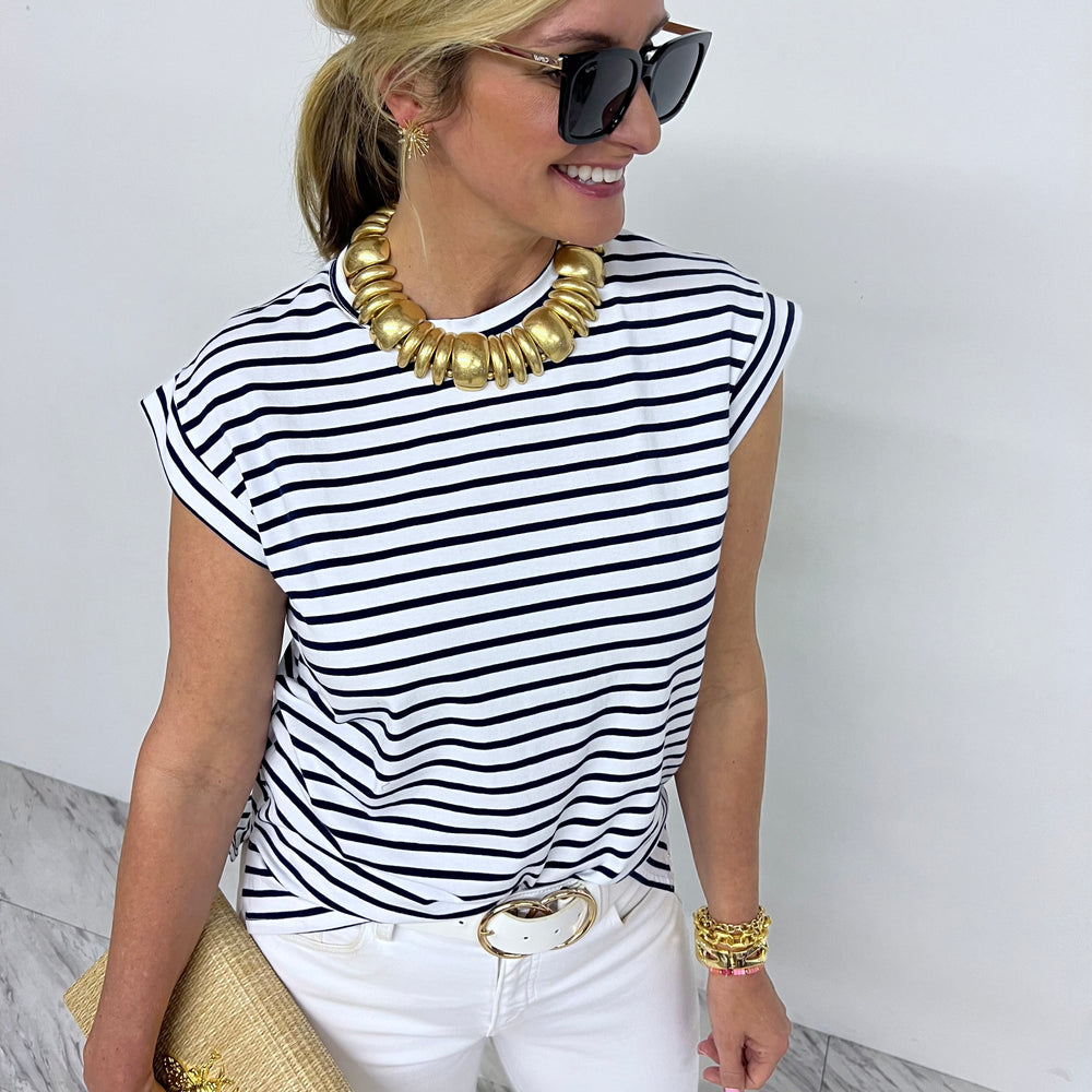 Carson Stripe Short Sleeve Top (Navy Stripe)