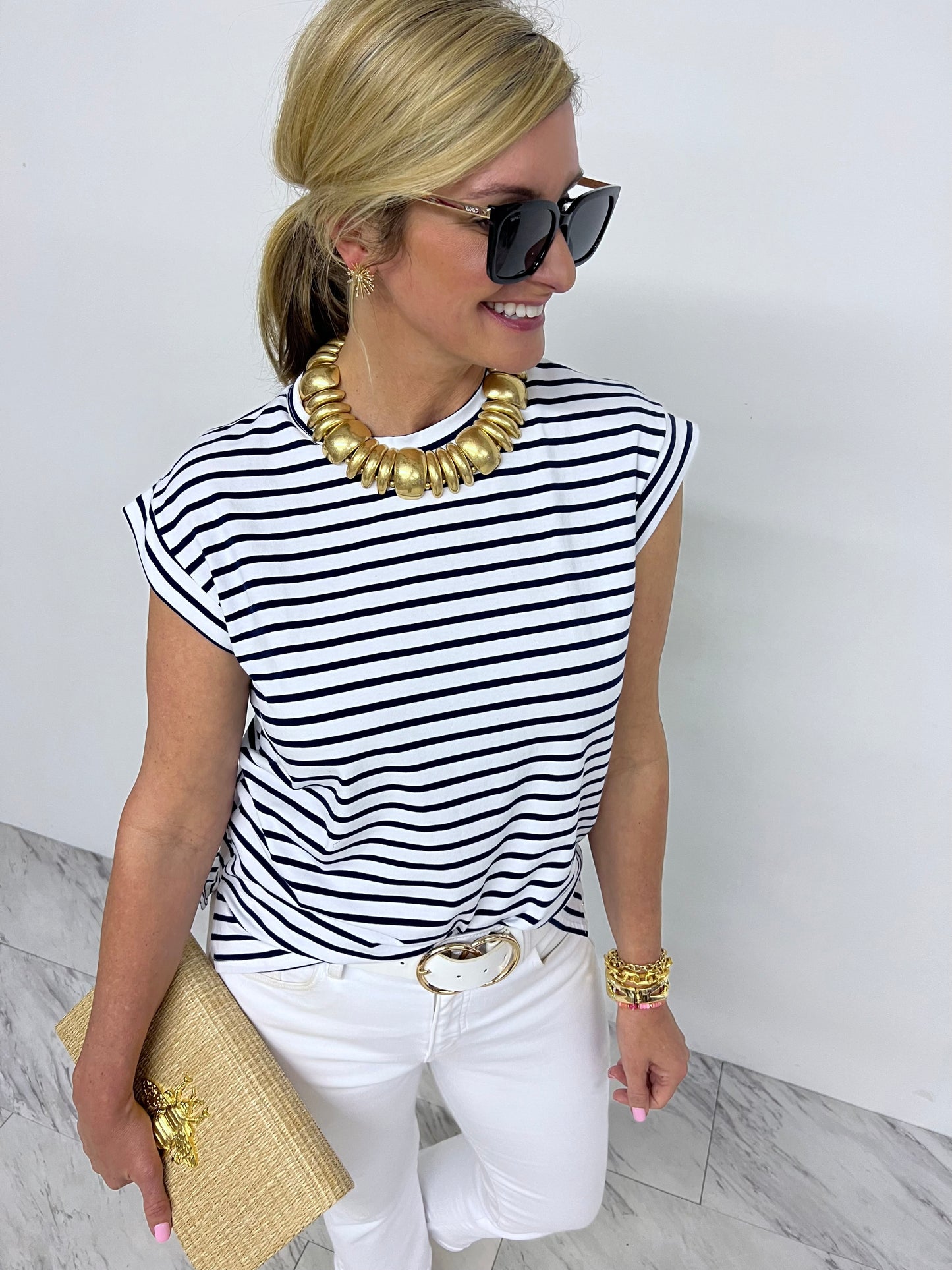 Carson Stripe Short Sleeve Top (Navy Stripe)