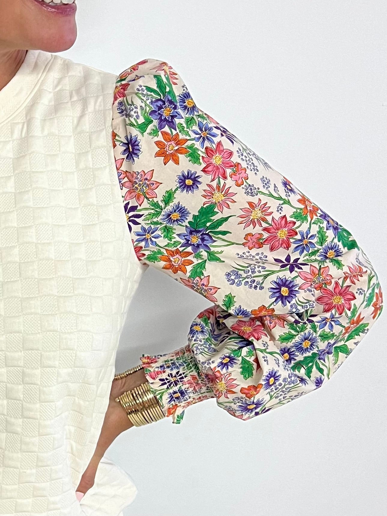 Floral Fascination Textured + Floral Sleeve Top