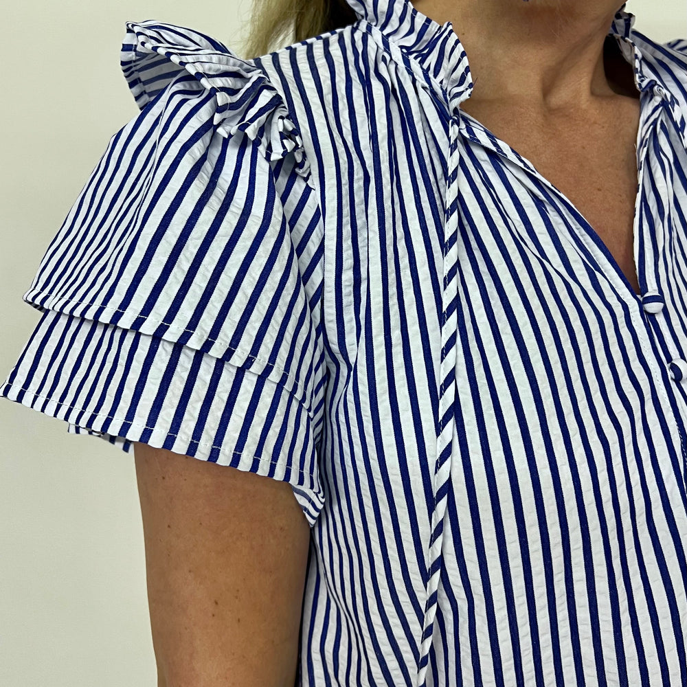 Blue Skies Stripe + Ruffle Top