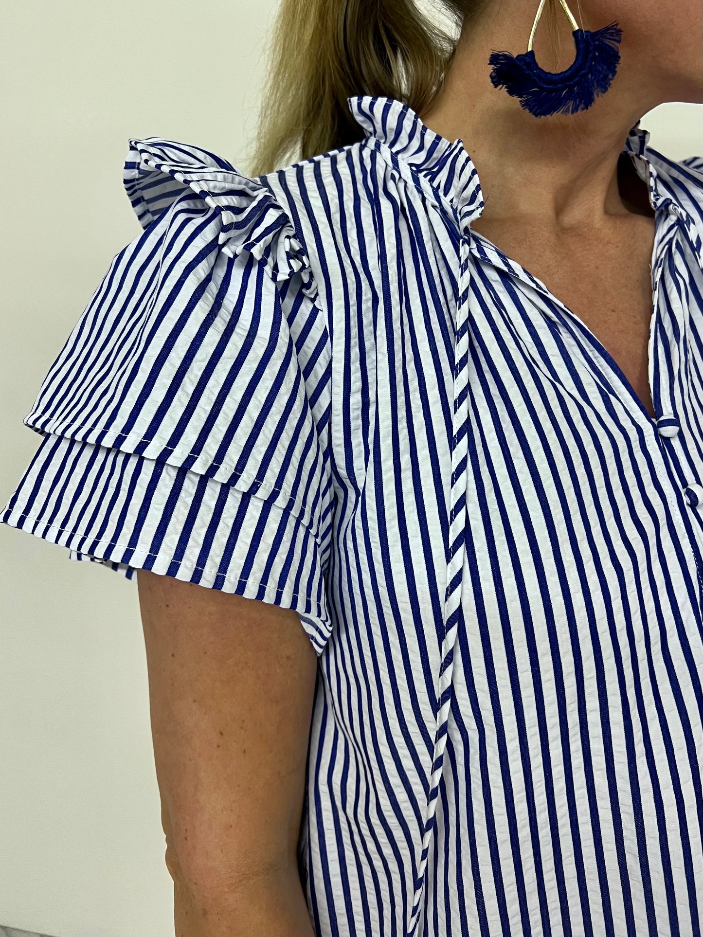 Blue Skies Stripe + Ruffle Top