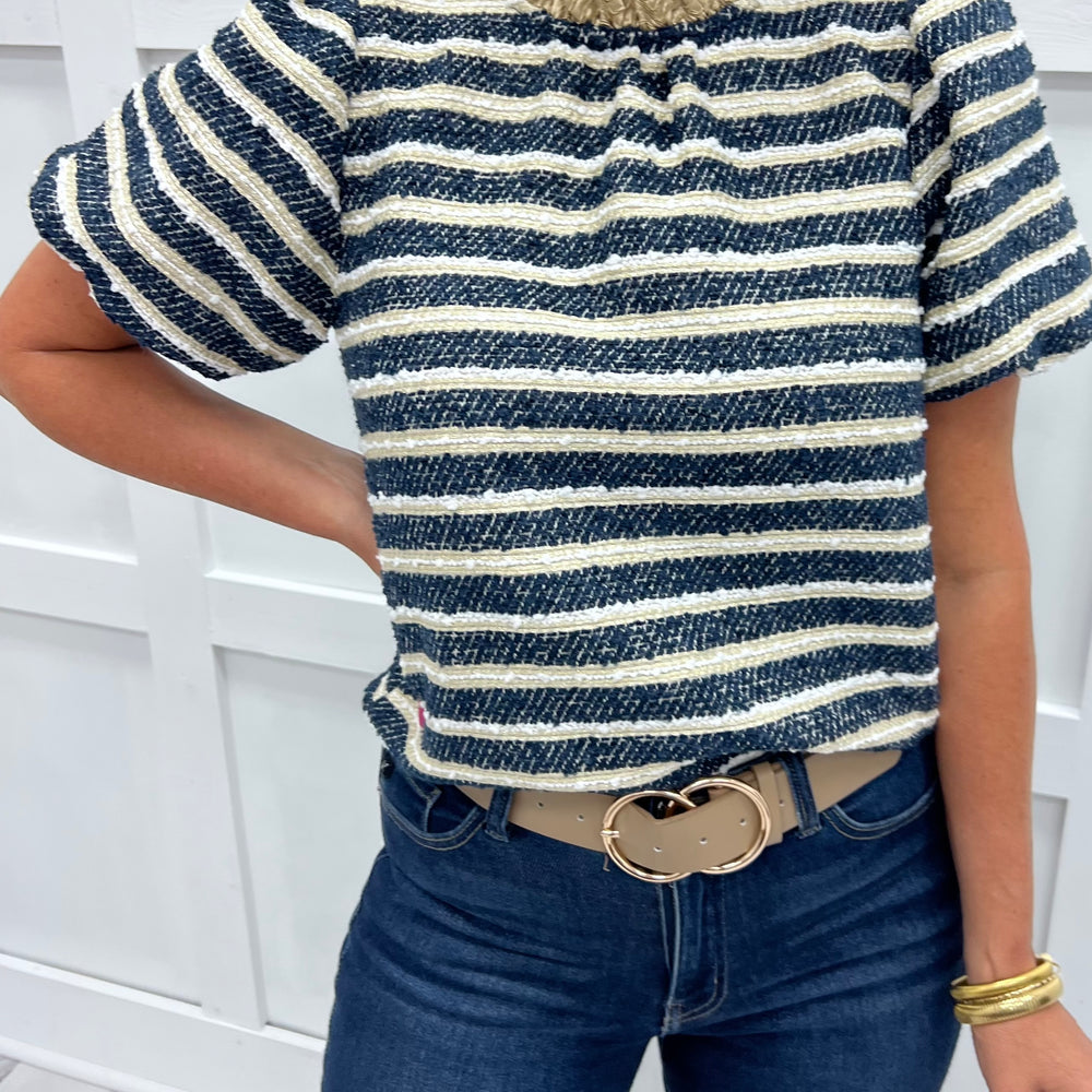 Marlie Metallic Stripe + Textured Top