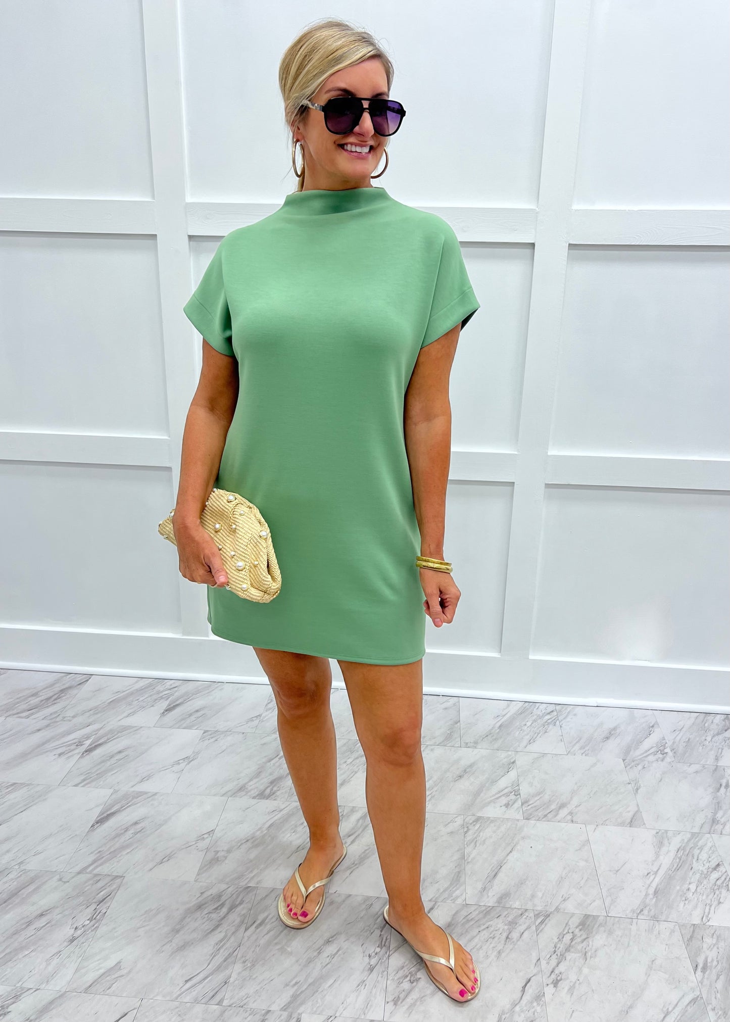 Scout Mock Neck Dress (Green) – shop chartreuse