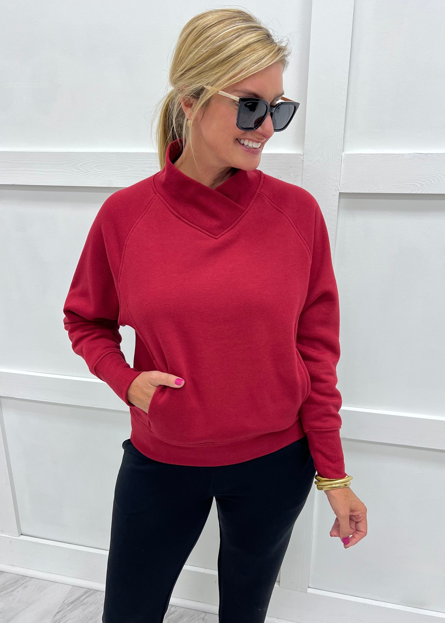 Saturday V.Neck Top (Dark Red)