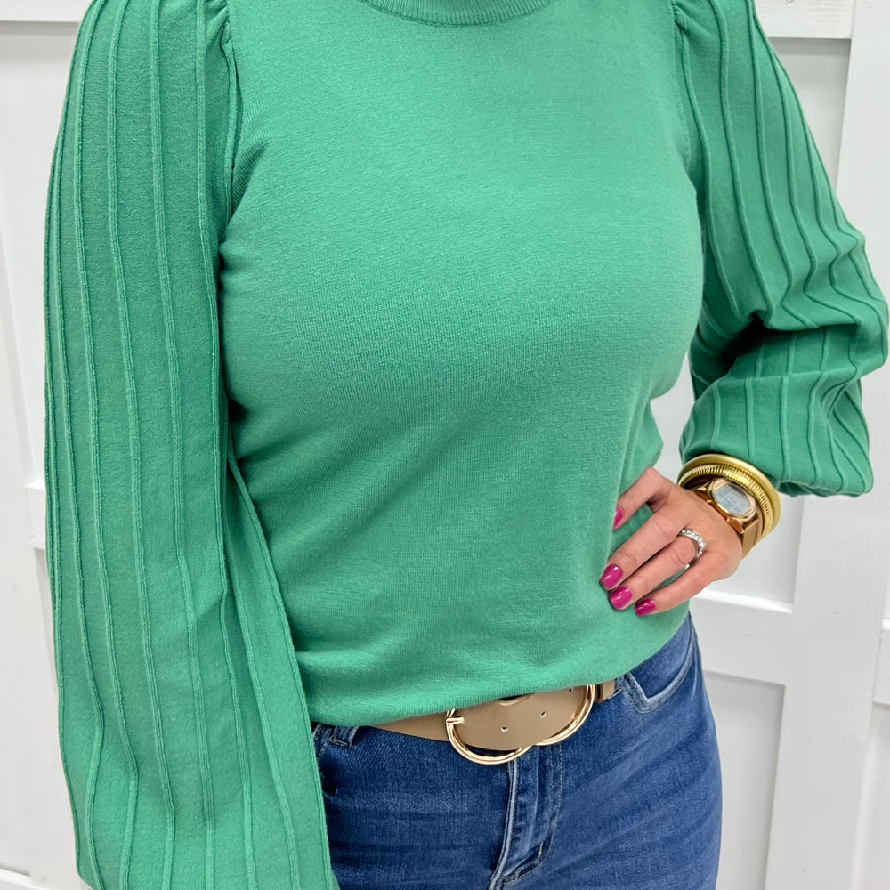 Verona Pleat Sleeve Sweater (Green)