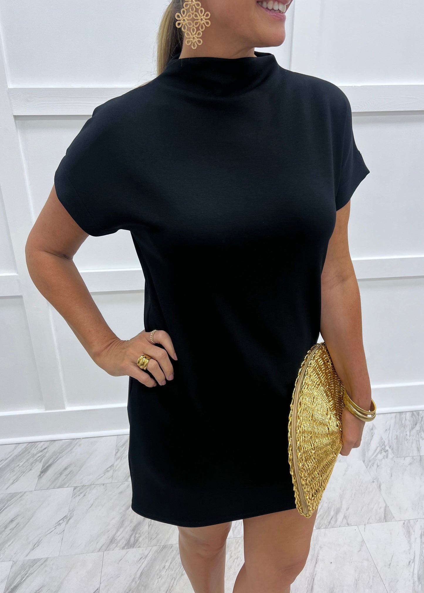 mock neck cocktail dress Scout Mock Neck Dress (Black) – shop chartreuse