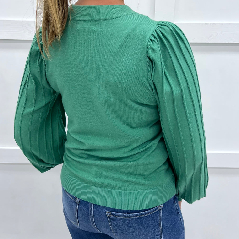 Verona Pleat Sleeve Sweater (Green)