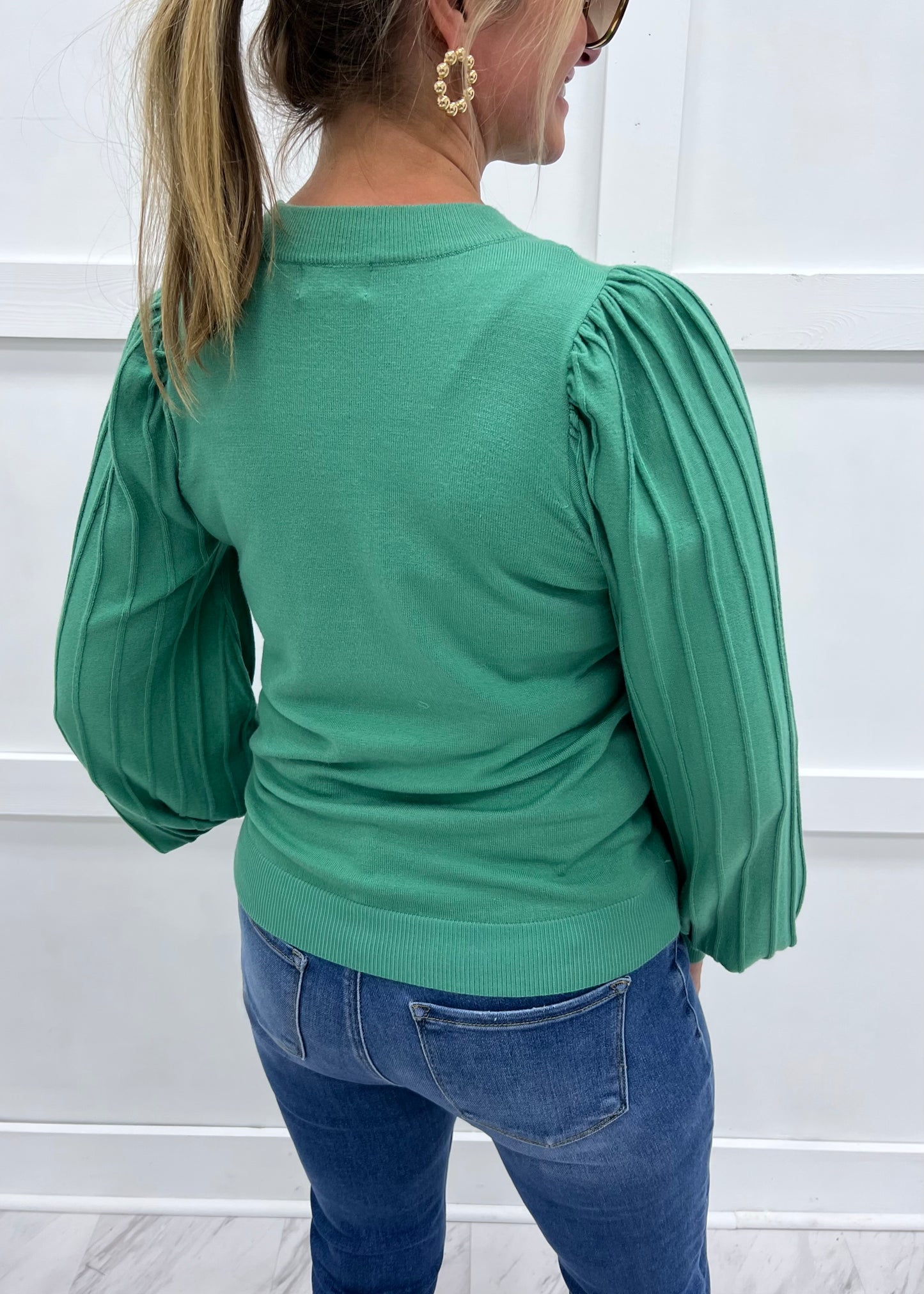 Verona Pleat Sleeve Sweater (Green)