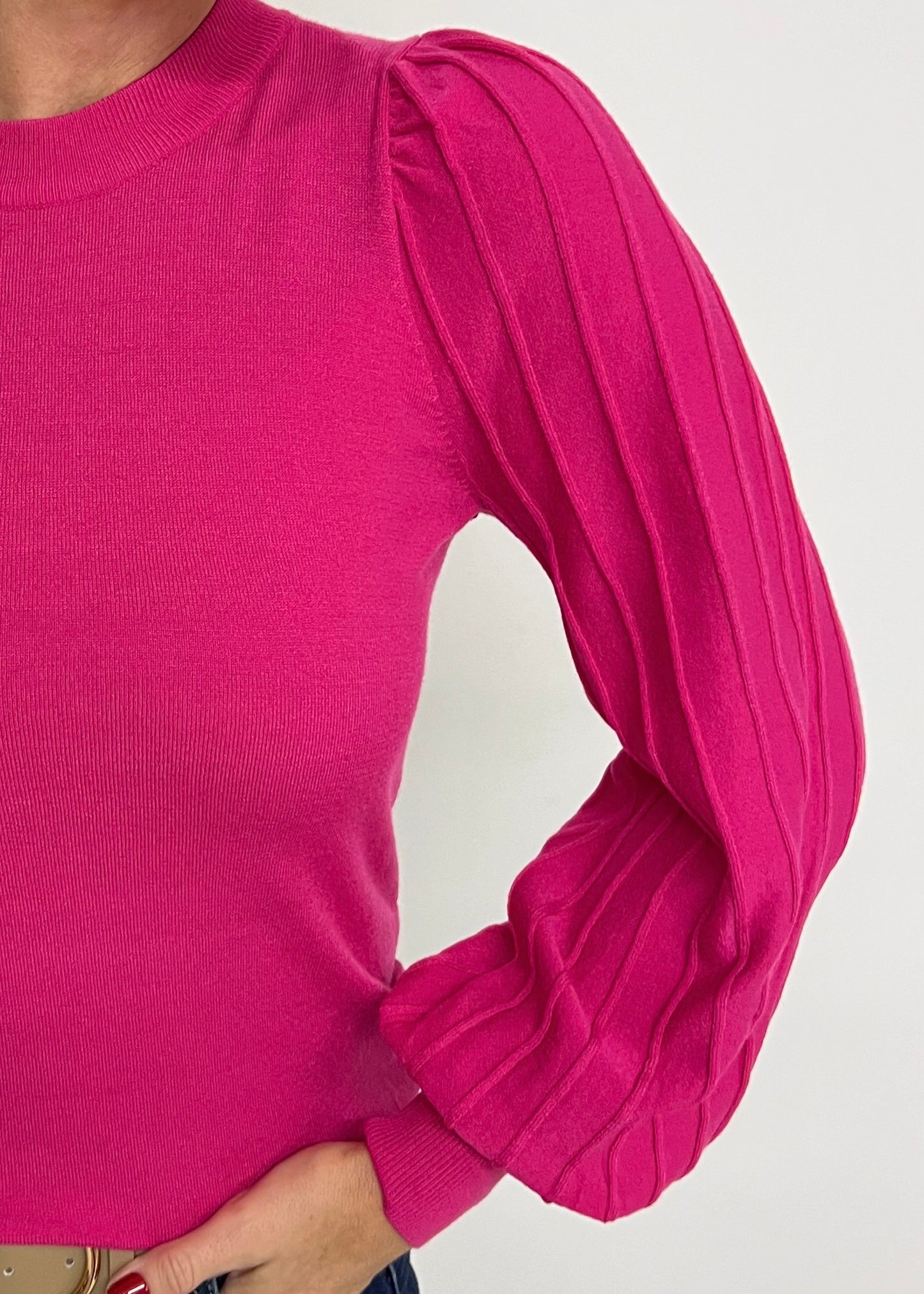 Verona Pleat Sleeve Sweater (Hot Pink)