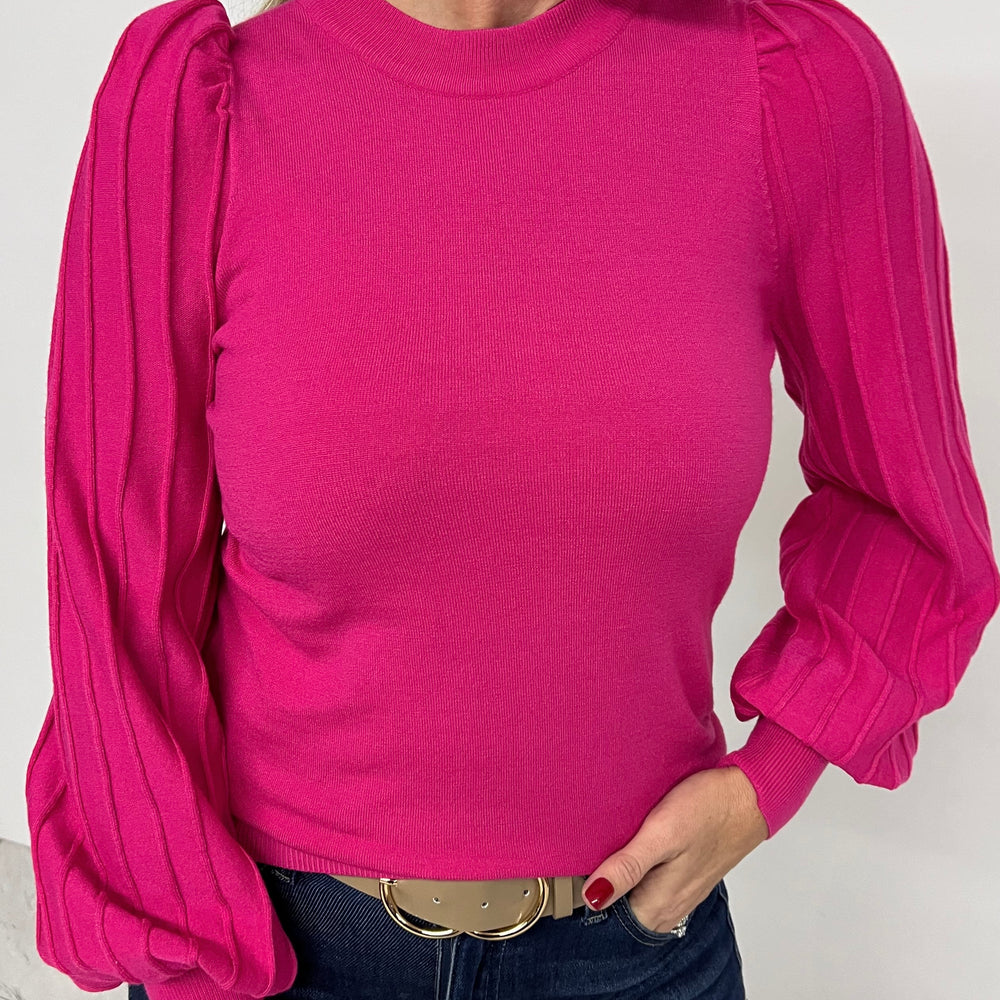 Verona Pleat Sleeve Sweater (Hot Pink)