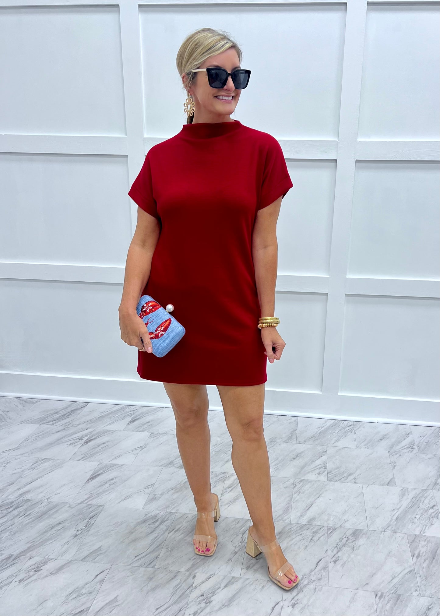 red mock neck dress Scout Mock Neck Dress (Red)