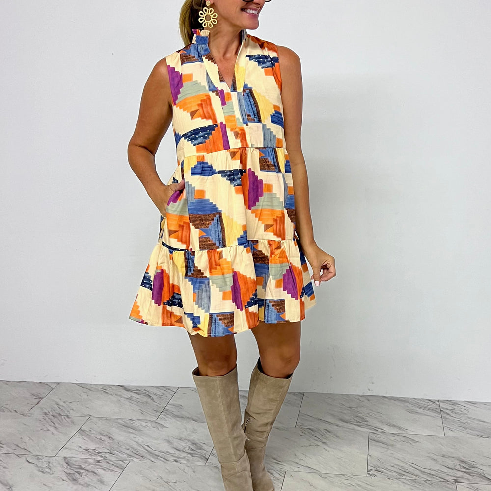 Here We Go Abstract Print Dress