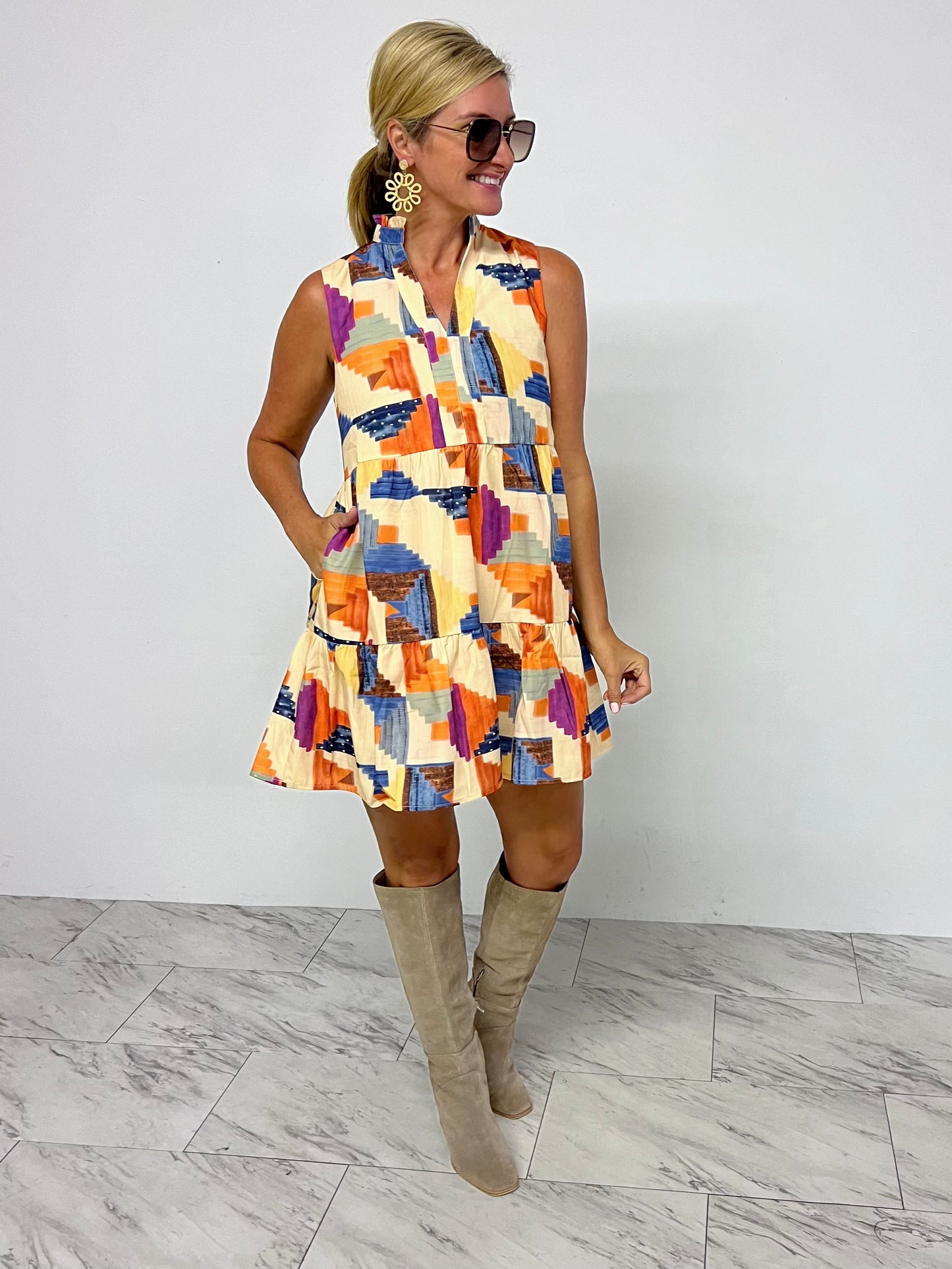 Here We Go Abstract Print Dress