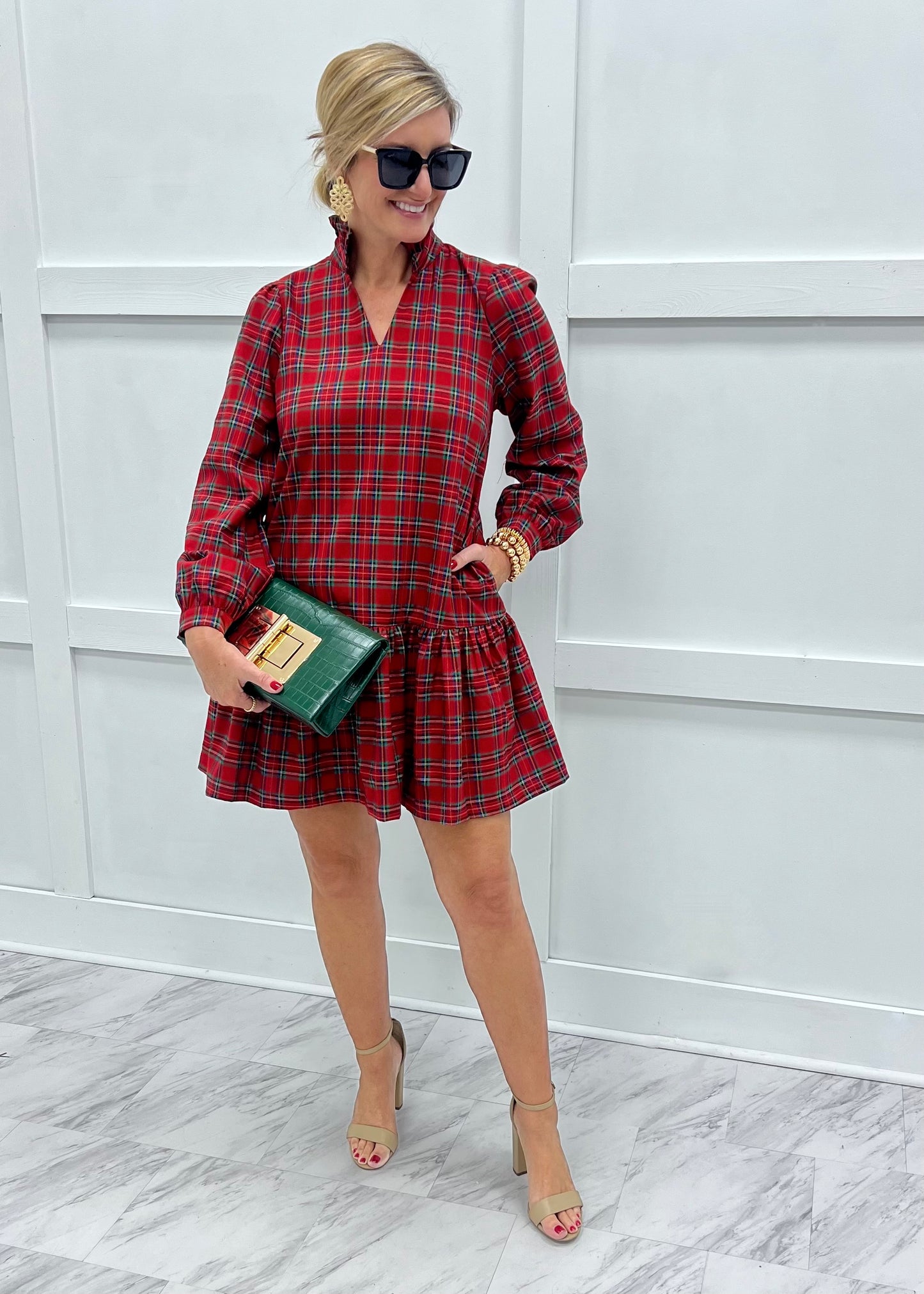 Dashing Dreams Plaid Dress (Red)