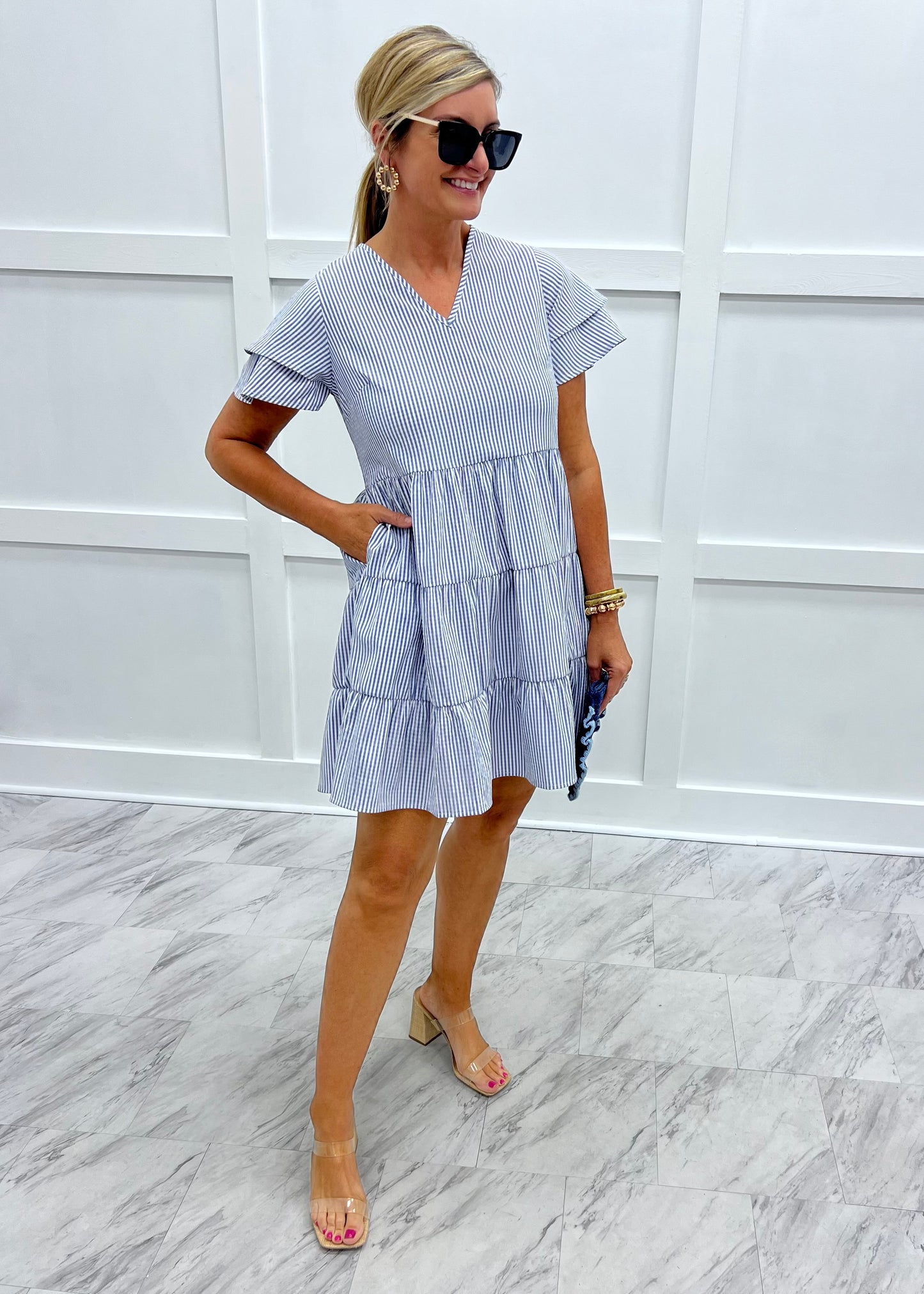 King Street Seersucker Dress (Navy) shop chartreuse King Street Seersucker Dress (Navy) shop chartreuse