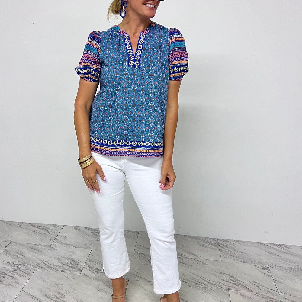 Belize Print Split Neck Top - FINAL SALE