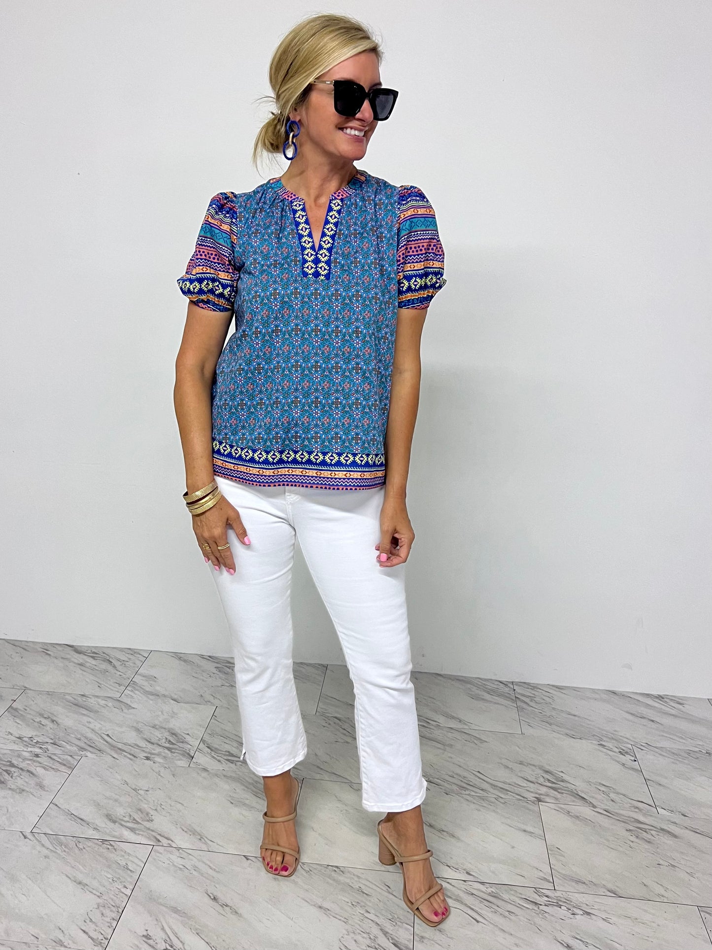 Belize Print Split Neck Top - FINAL SALE