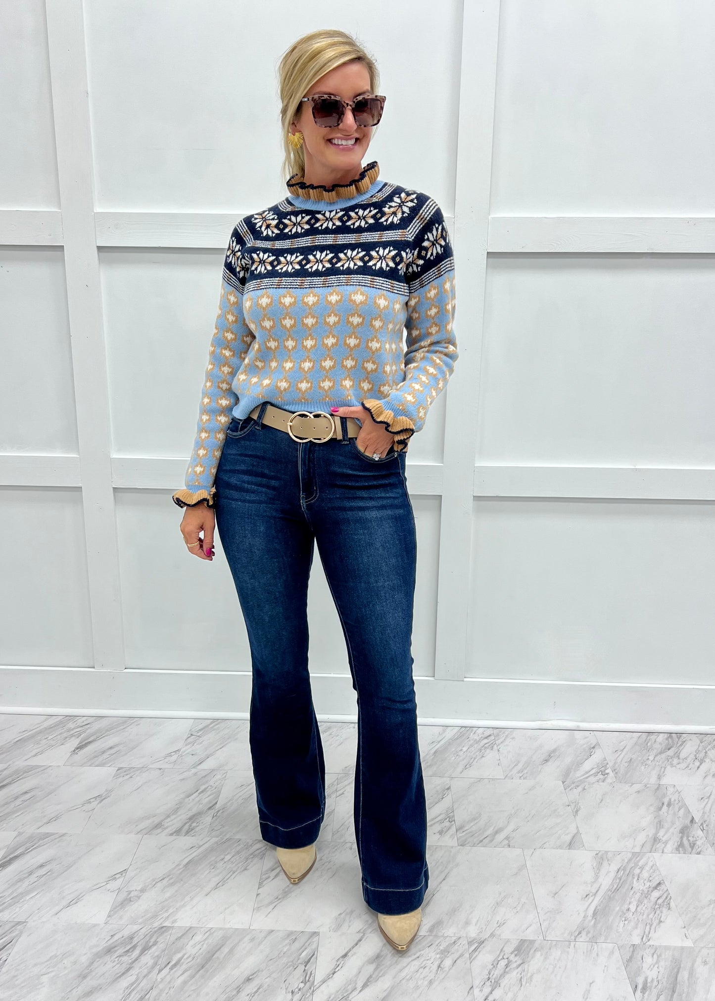 Serenity Ruffle Sweater (Blue)