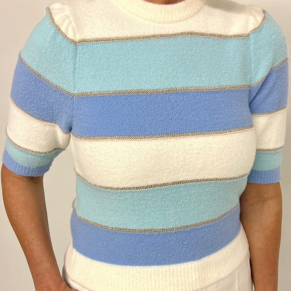 
                  
                    Atlantic Blue Stripe Short Sleeve Sweater
                  
                