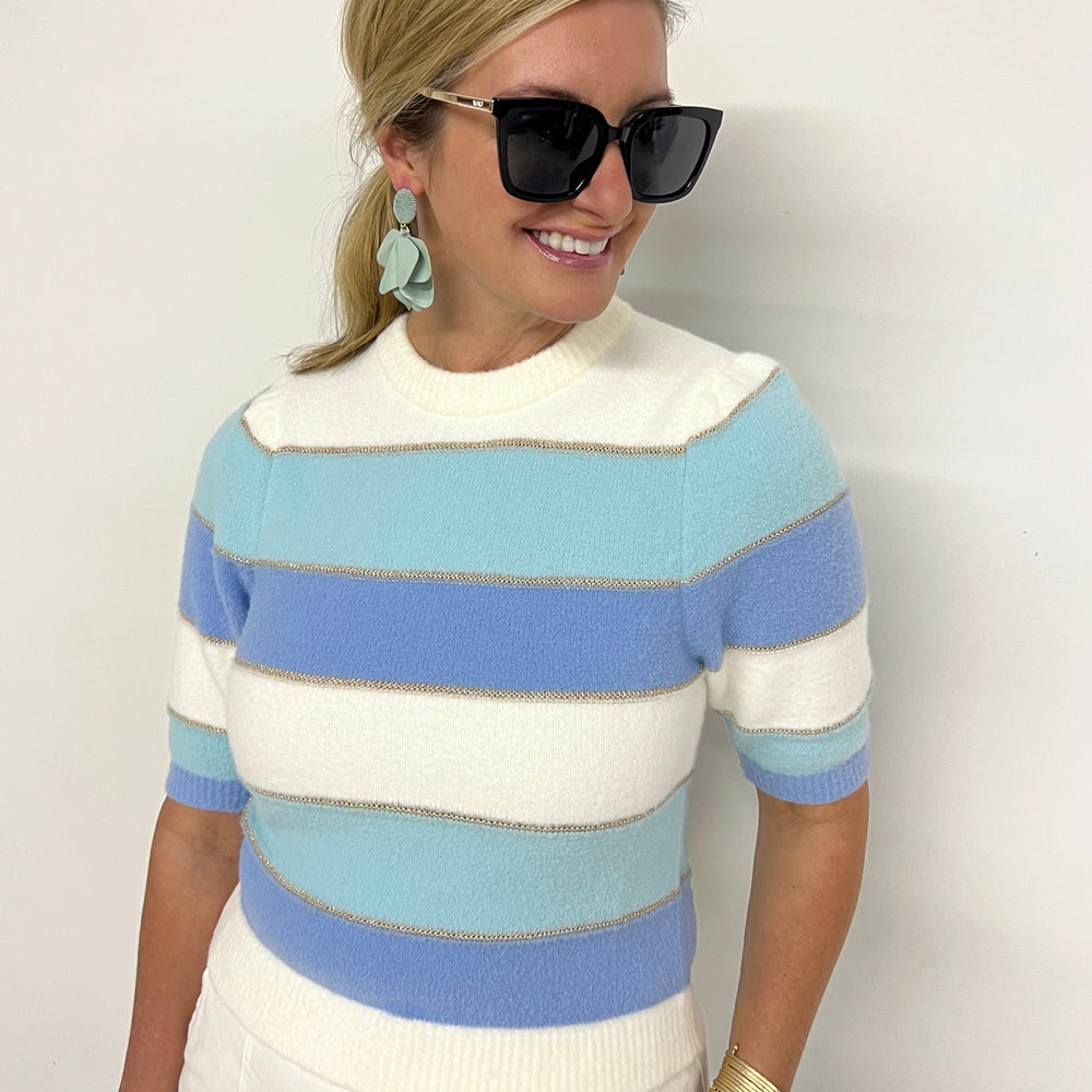 
                  
                    Atlantic Blue Stripe Short Sleeve Sweater
                  
                