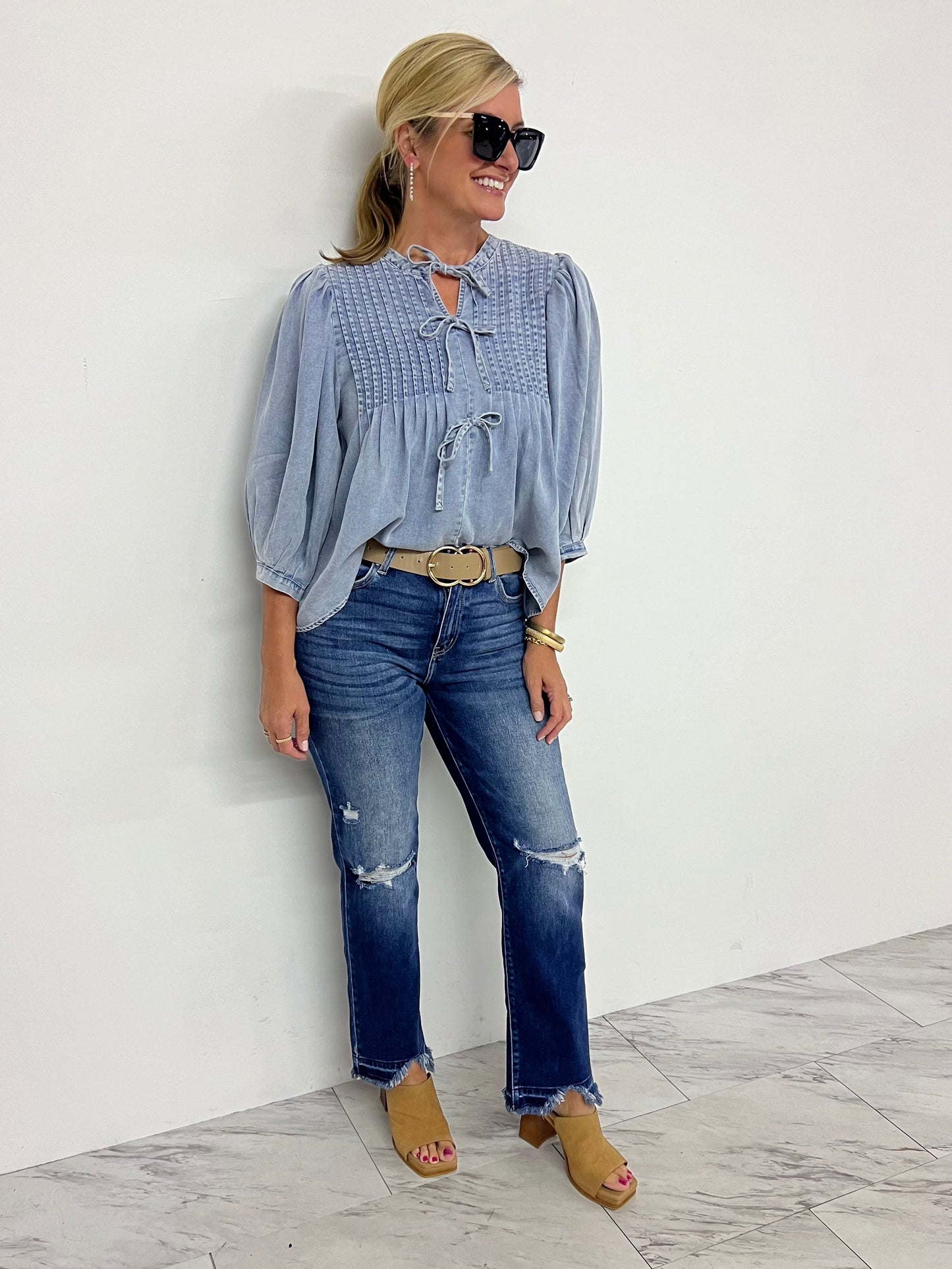 Franklin Denim Bow Top