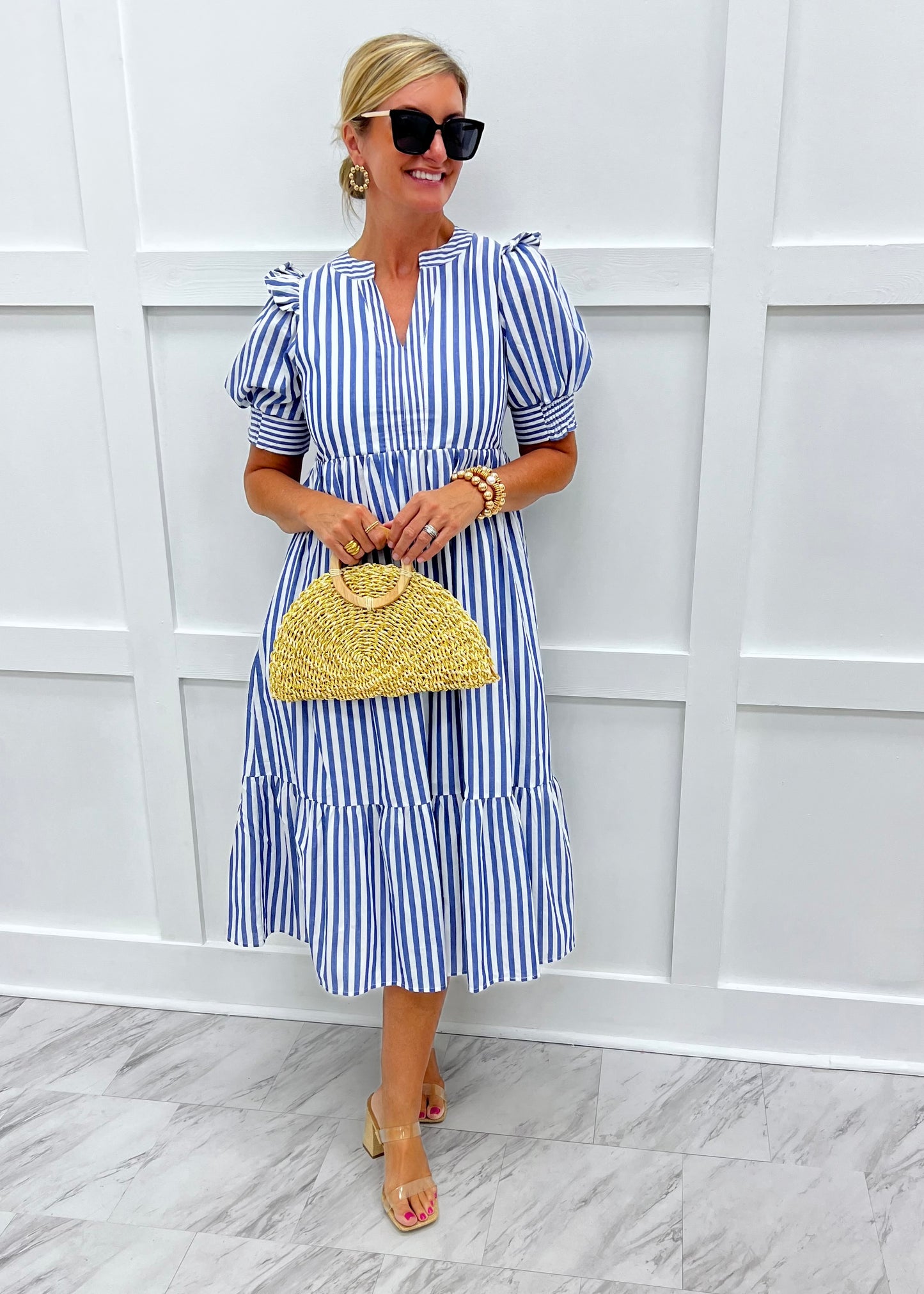 Daphne Stripe Dress (Navy) – shop chartreuse